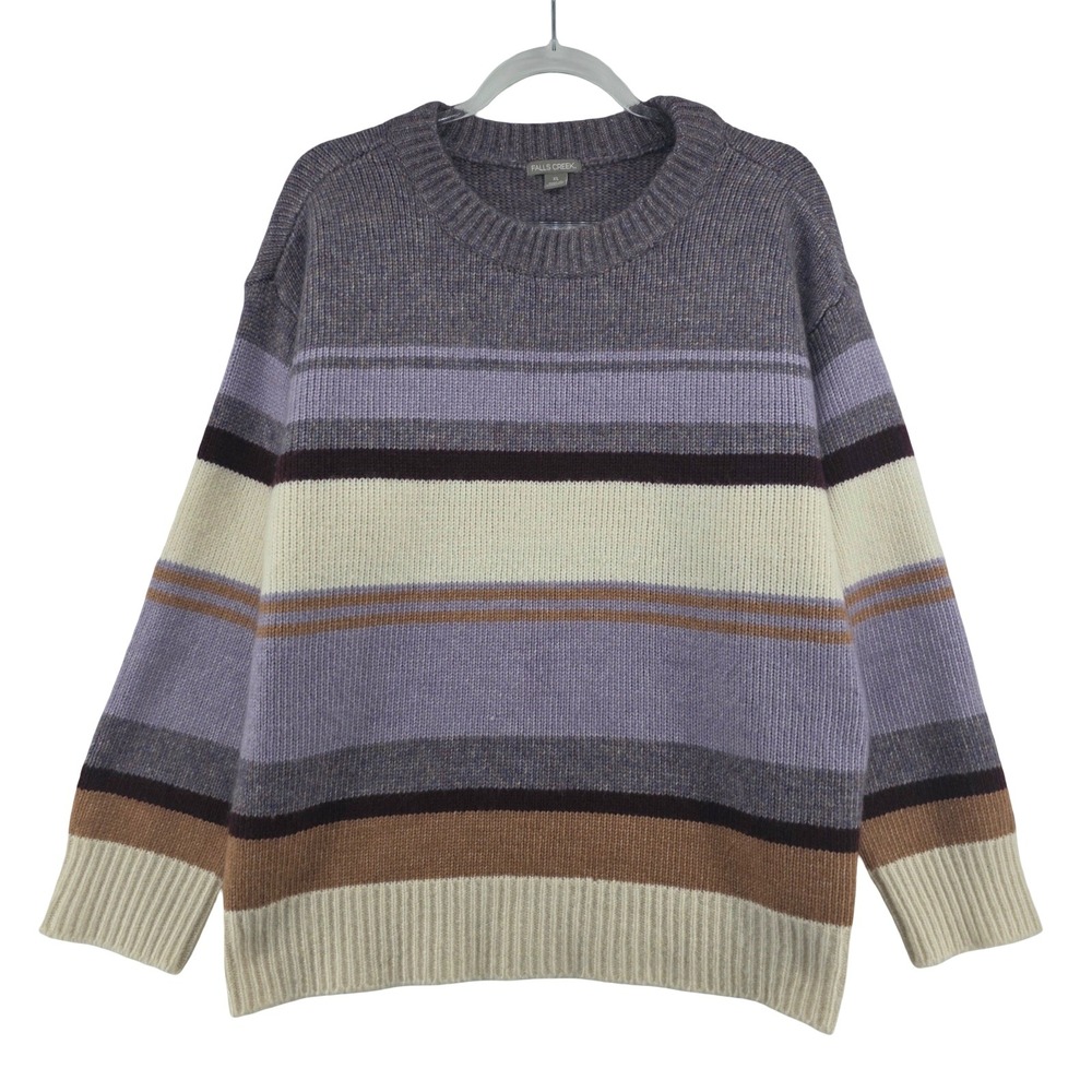 Falls Creek Sweater XL Pullover Stripes Preppy Chunky Comfy Cozy Knit Multicolor